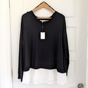 Black & White Lagenlook Long Sleeve Flowy Minimalist Top XL Coastal Scandi Girl